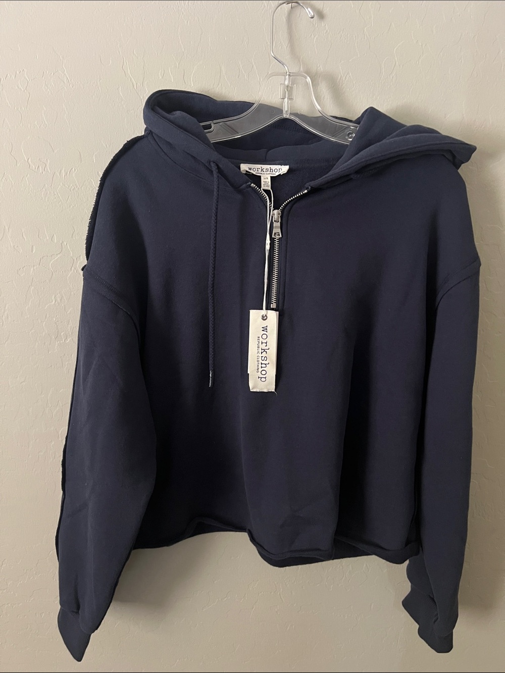 Workshop Cropped Navy Half-Zip Hoodie